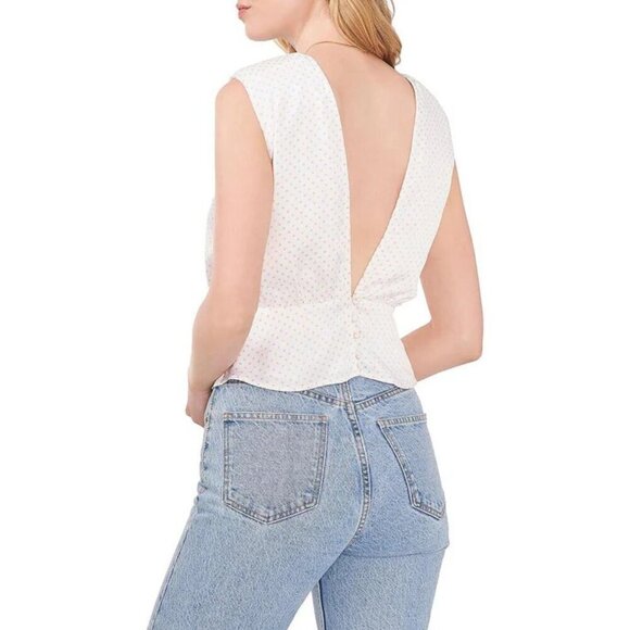 NWT 1.State Womens Bon Voyage Satin Polka Dot Blouse White Size L - Picture 2 of 7